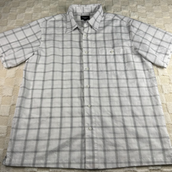 Haggar Men's Large‎ Short Sleeve White Plaid Button Shirt with Pocket - Picture 1 of 8